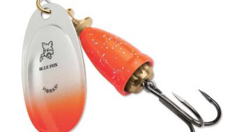 "Blue Fox Classic Vibrax Spinner" — Orange Chartreuse Candyback — №6